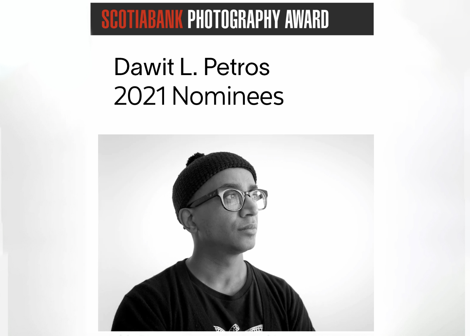 Dawit L. Petros, longlisted for the 2021 Scotiabank Photography Award